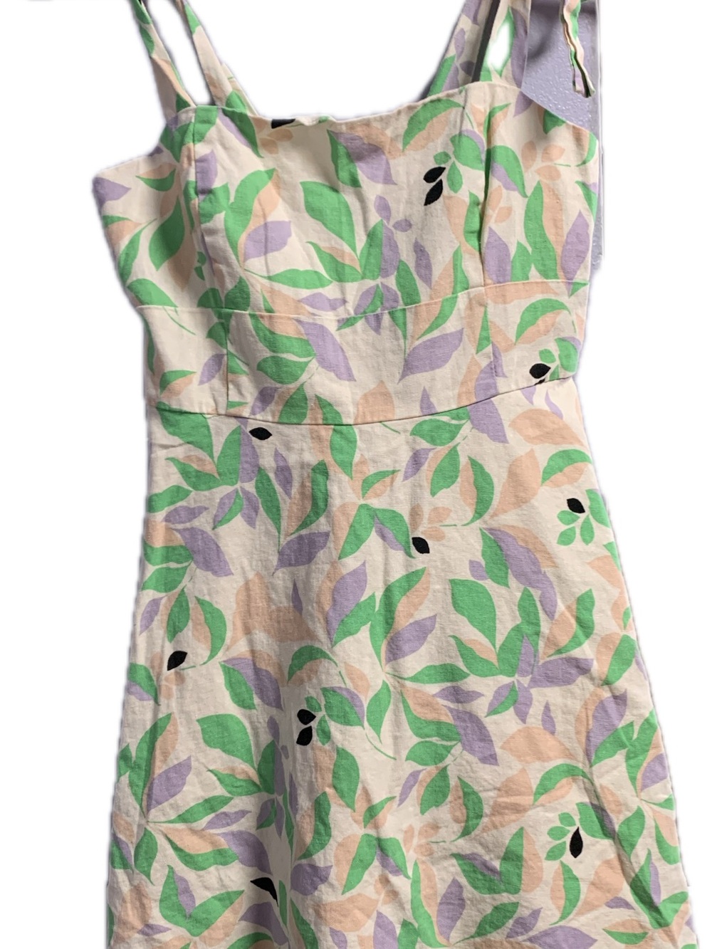 Gianni Bini Cream Mini Dress with Green & Lavender Leaf Print